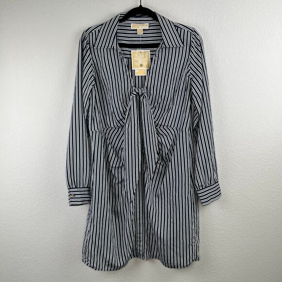 Michael Kors Navy Stripe Tie Front Long Sleeve V-Neck Mini Shirt Dress 4/SM NWT - Picture 14 of 15